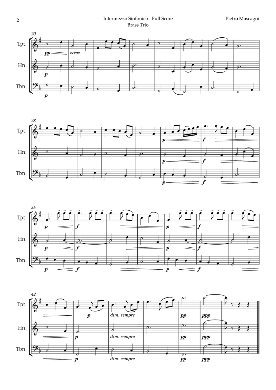 Intermezzo Sinfonico by Pietro Mascagni for Brass Trio Brass Trio scores gallery preview page 2