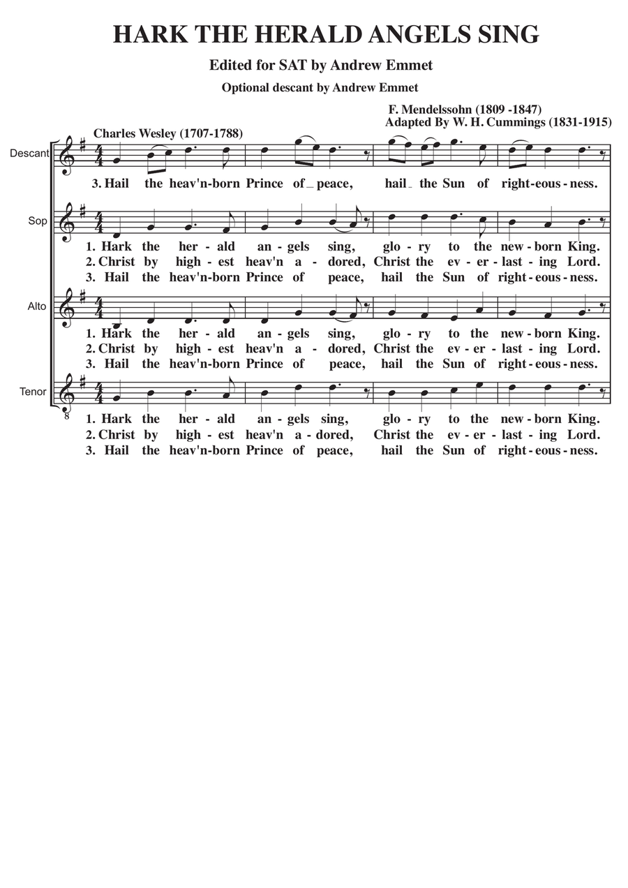 Hark The Herald Angels Sing A Cappella SAT SAT scores gallery preview page 1