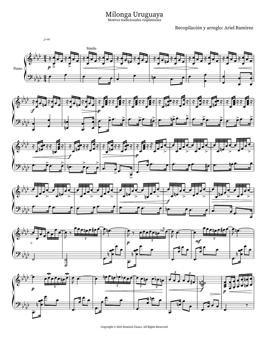 Milonga Uruguaya Milonga Uruguaya Piano Solo scores gallery preview page 1