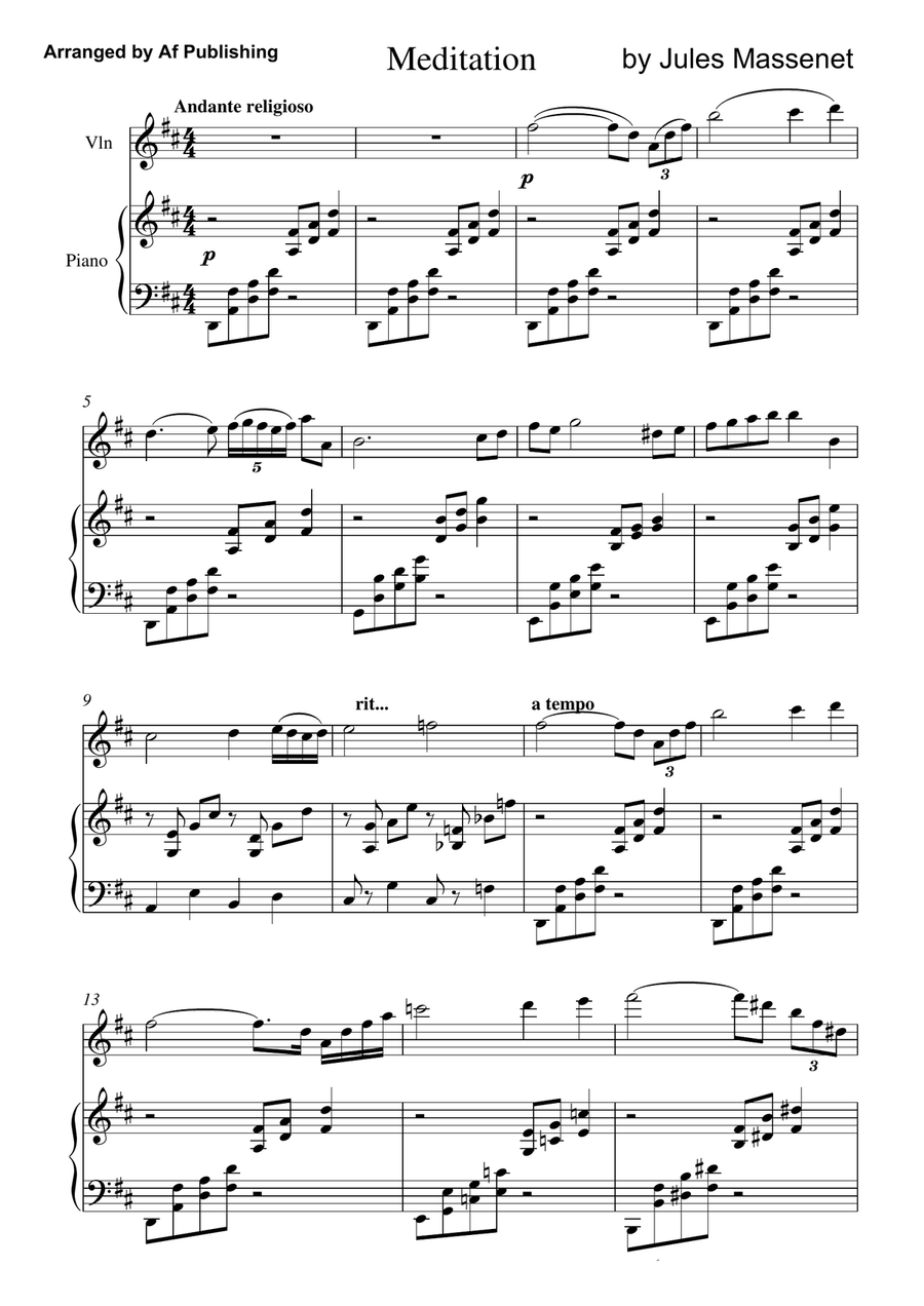 Meditation from Thais by jules Massenet for Easy violin Violin Solo scores gallery preview page 1