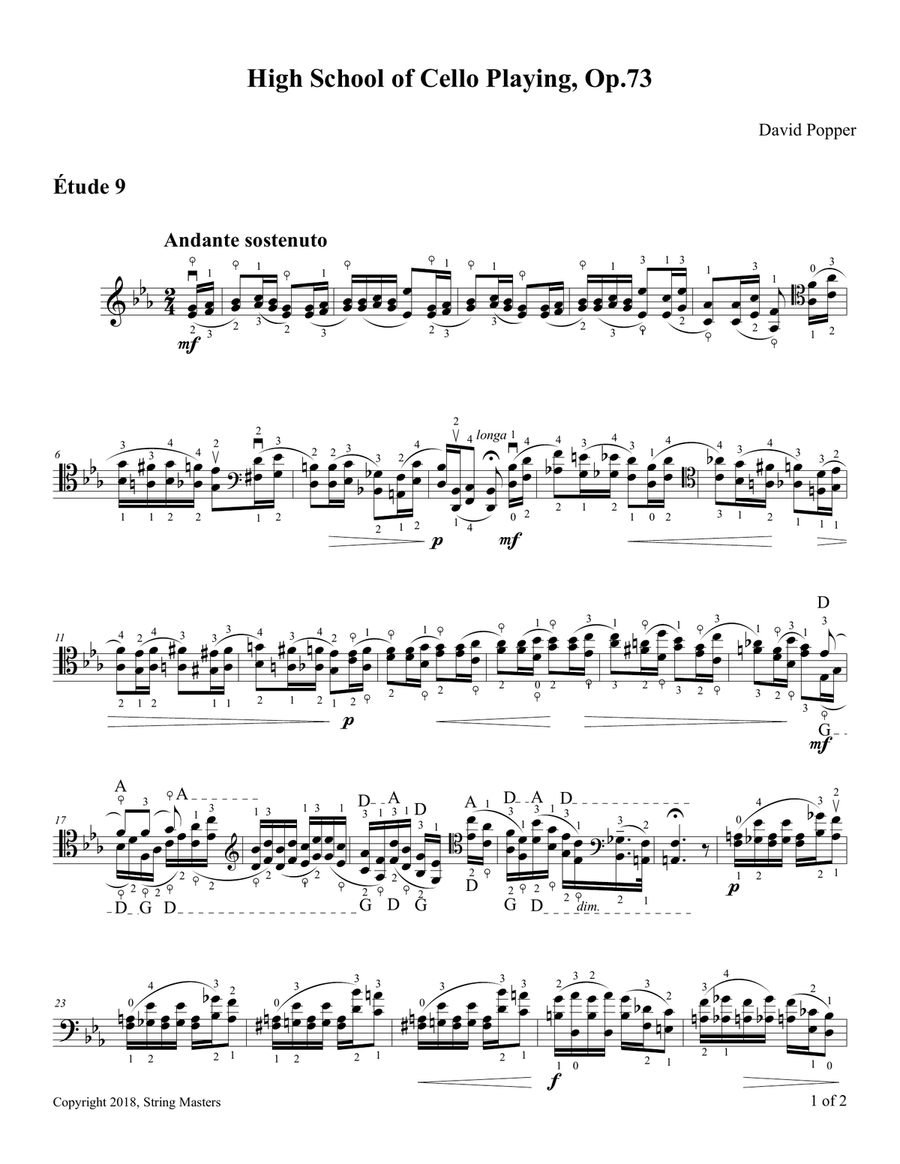 David Popper- High School of Cello Playing, Opus 73 - No. 09 Cello scores gallery preview page 1