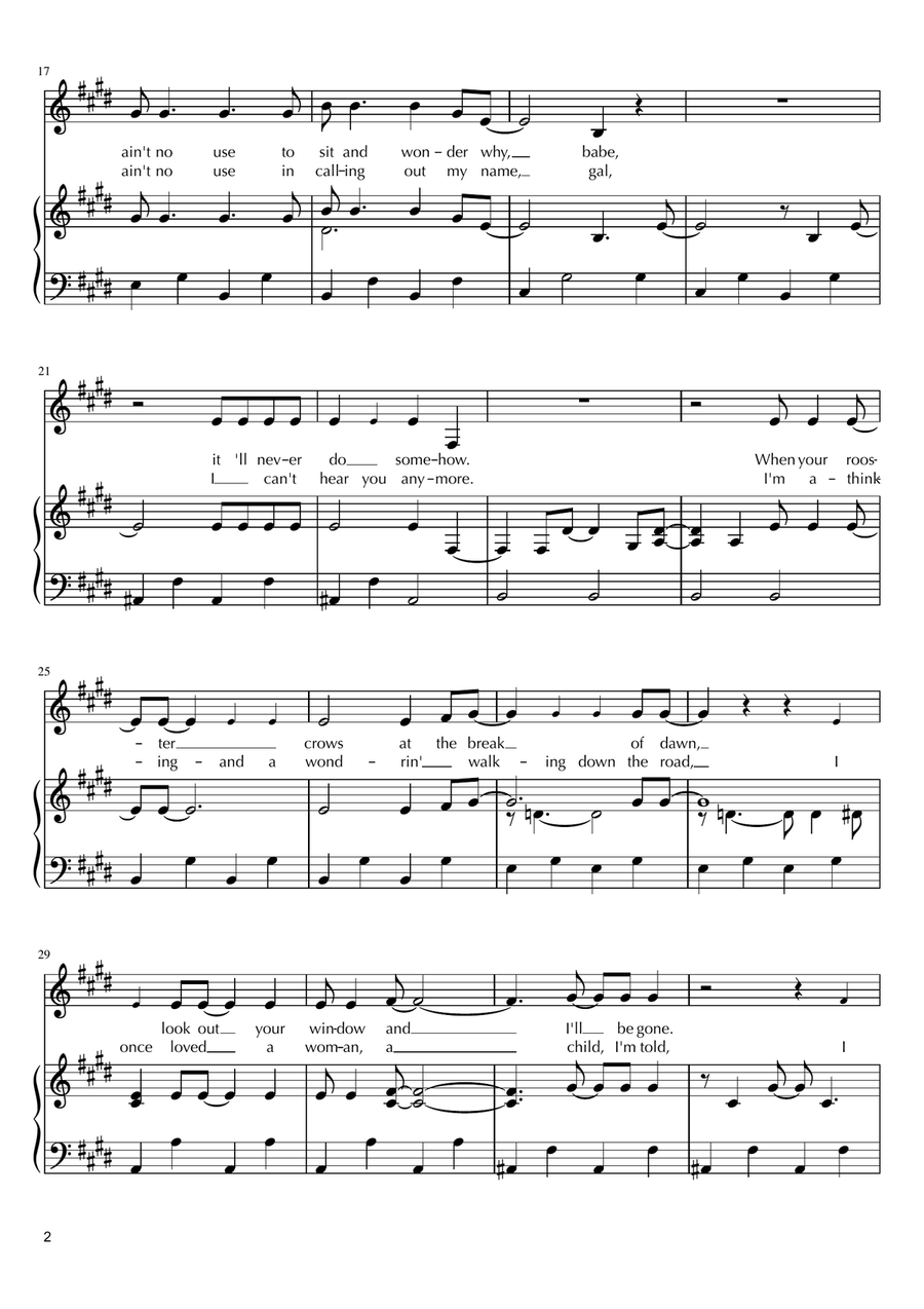 Don't Think Twice, It's All Right Piano, Vocal scores gallery preview page 2