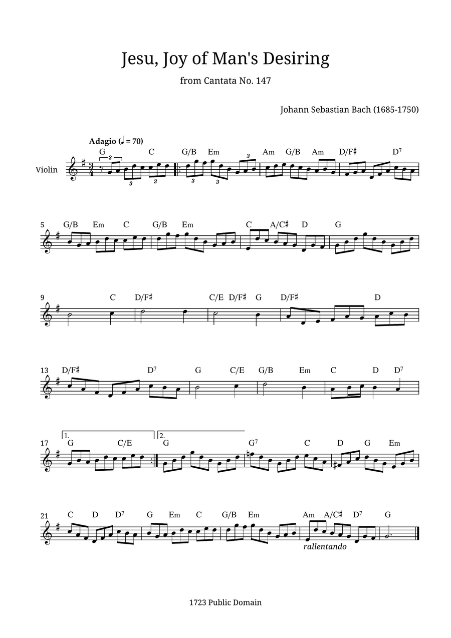 Jesu, Joy of Man's Desiring Violin Solo scores gallery preview page 1