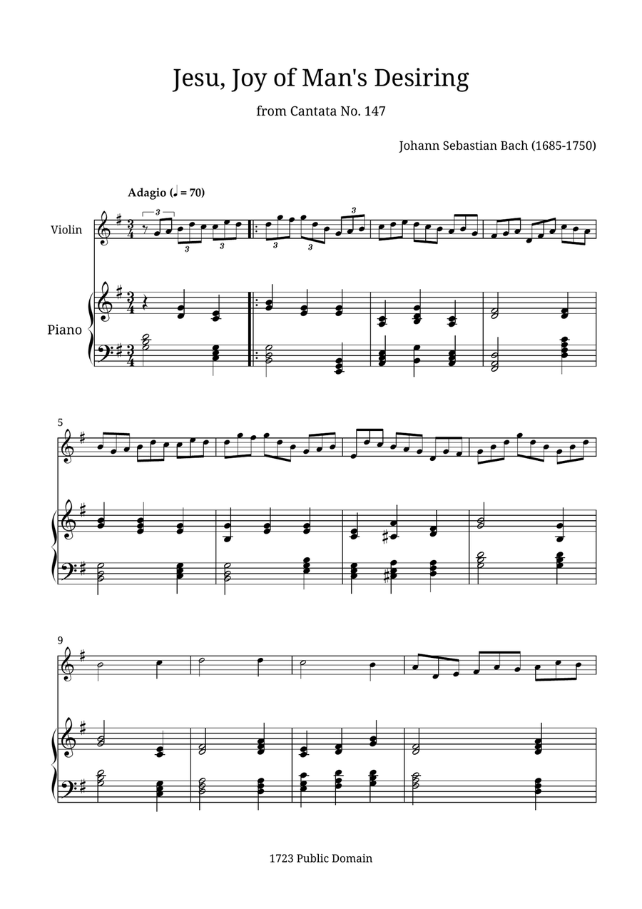 Jesu, Joy of Man's Desiring Violin Solo scores gallery preview page 1