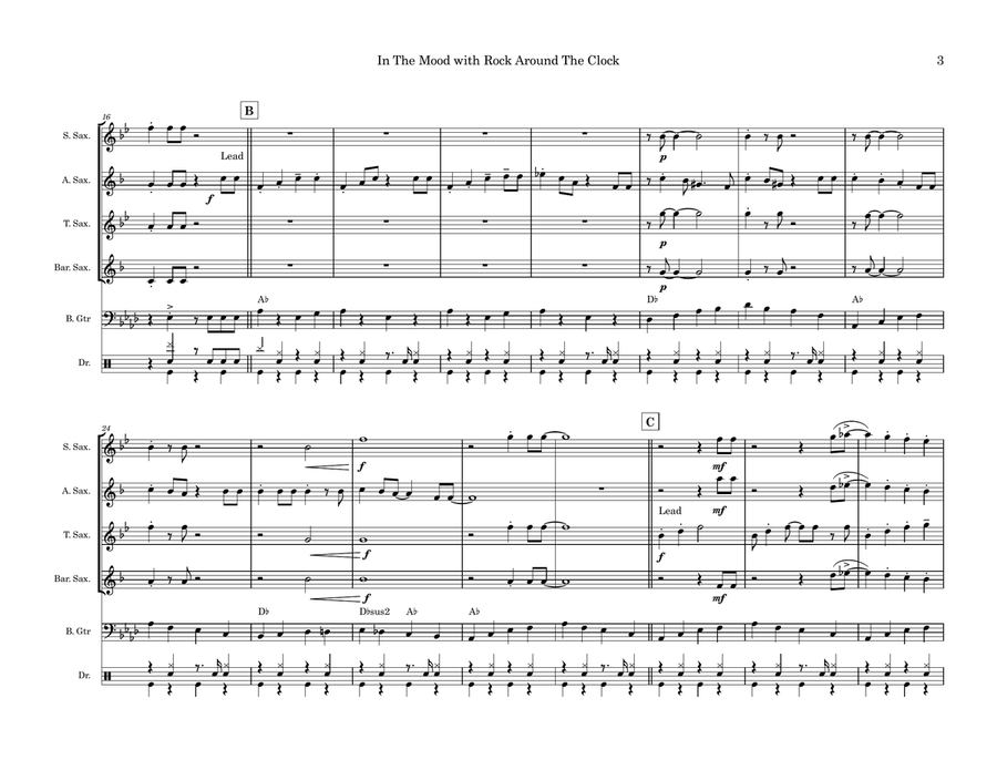 Medley: In The Mood with Rock Around The Clock Saxophone Quartet scores gallery preview page 3