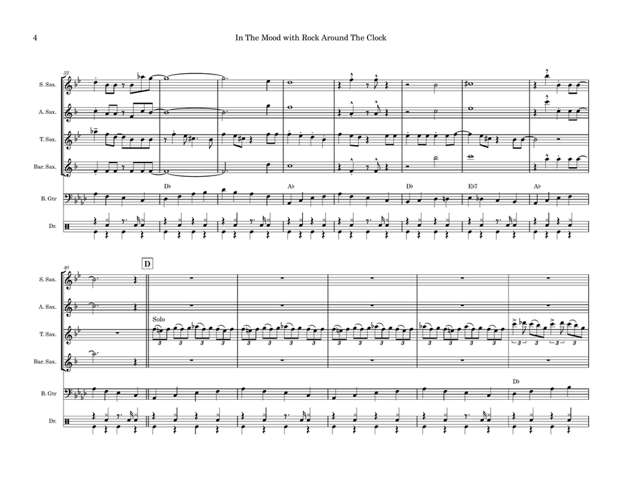 Medley: In The Mood with Rock Around The Clock Saxophone Quartet scores gallery preview page 4