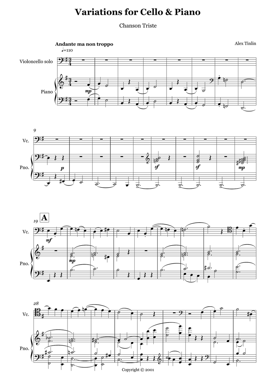 Variations for Cello & Piano Chamber Music scores gallery preview page 1