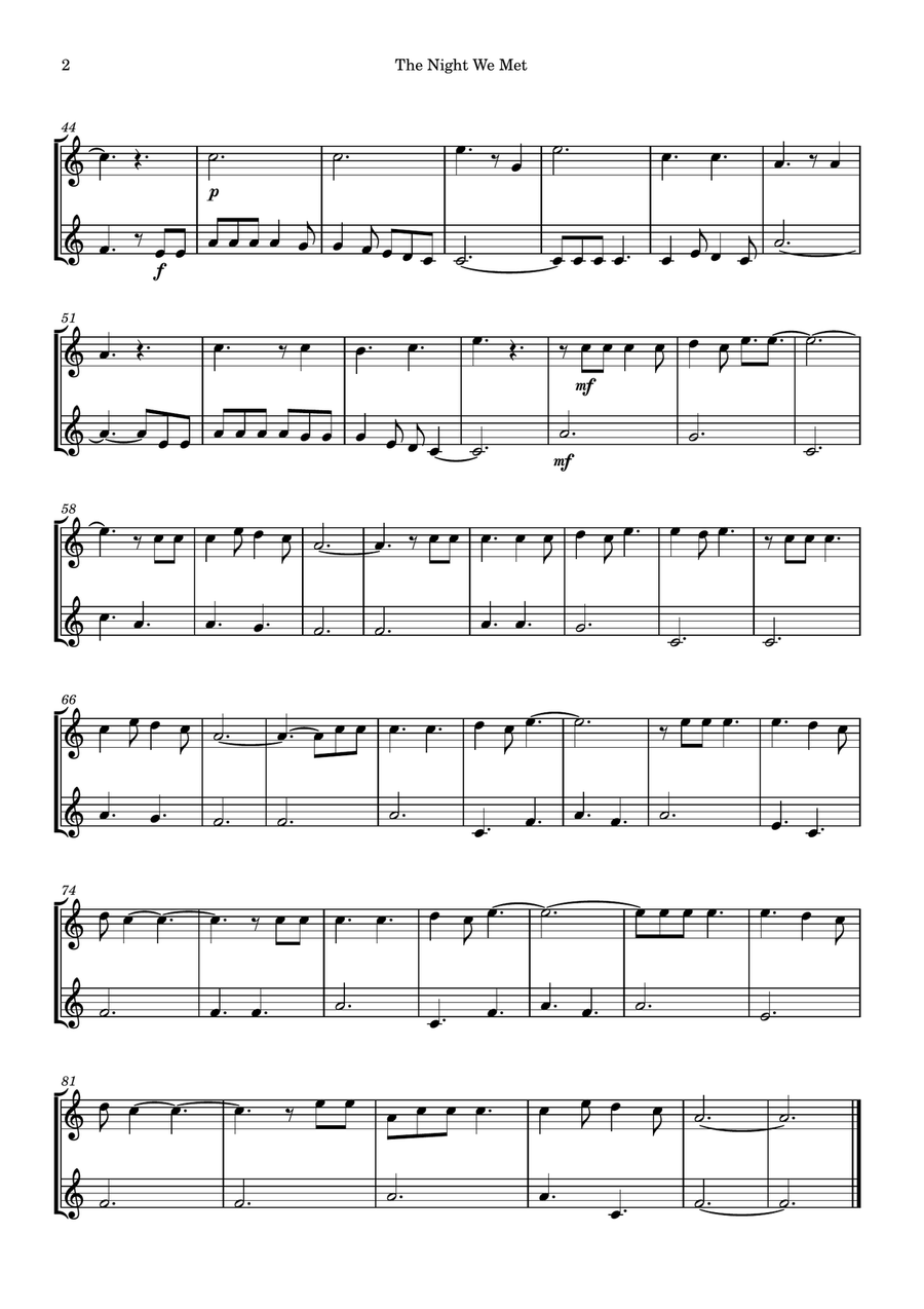 The Night We Met Flute Duet scores gallery preview page 2