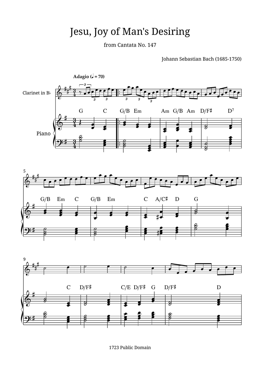 Jesu, Joy of Man's Desiring B-Flat Clarinet scores gallery preview page 1