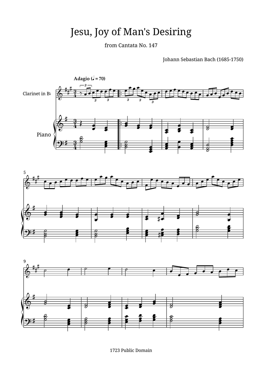 Jesu, Joy of Man's Desiring B-Flat Clarinet scores gallery preview page 1
