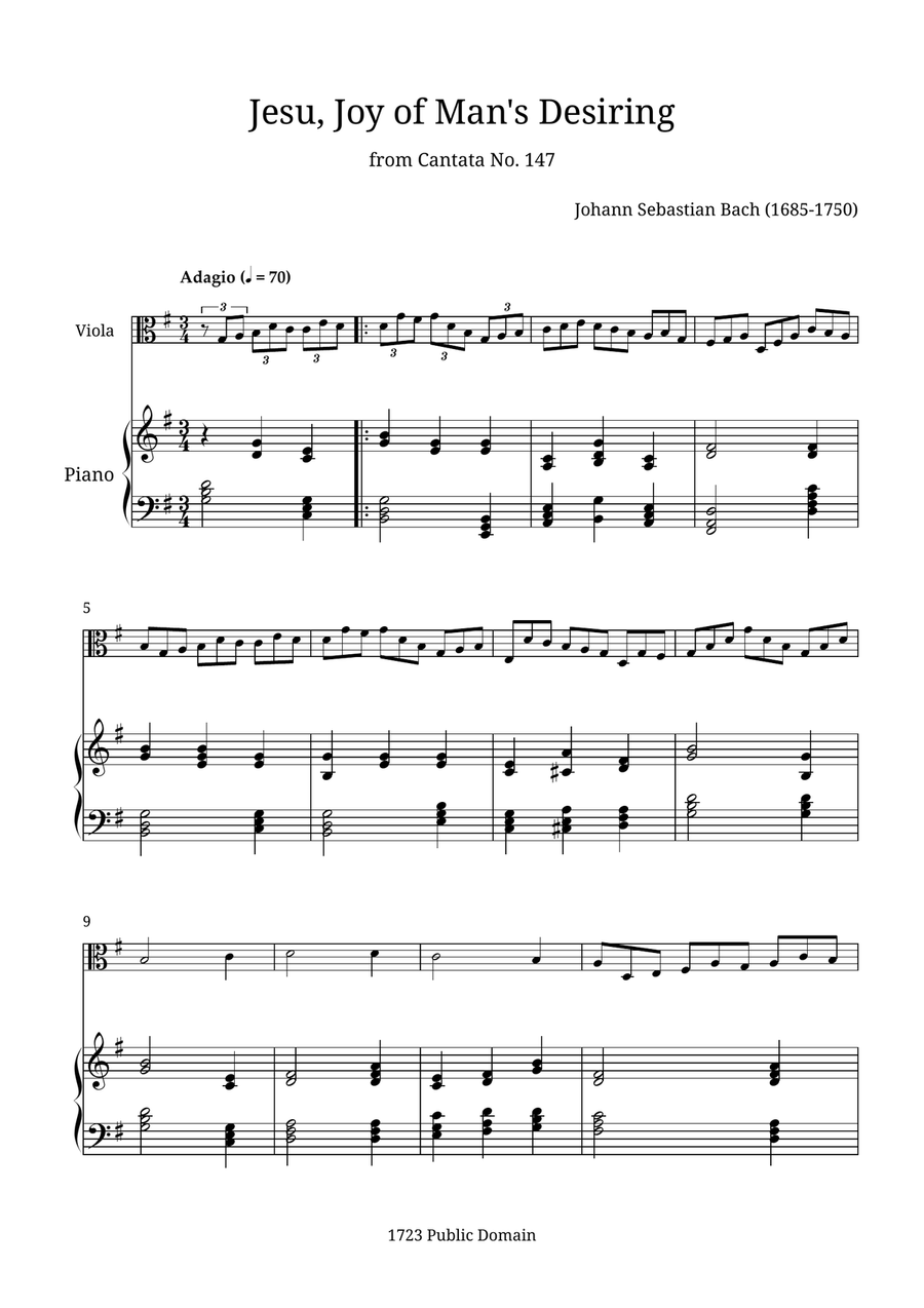 Jesu, Joy of Man's Desiring Viola scores gallery preview page 1