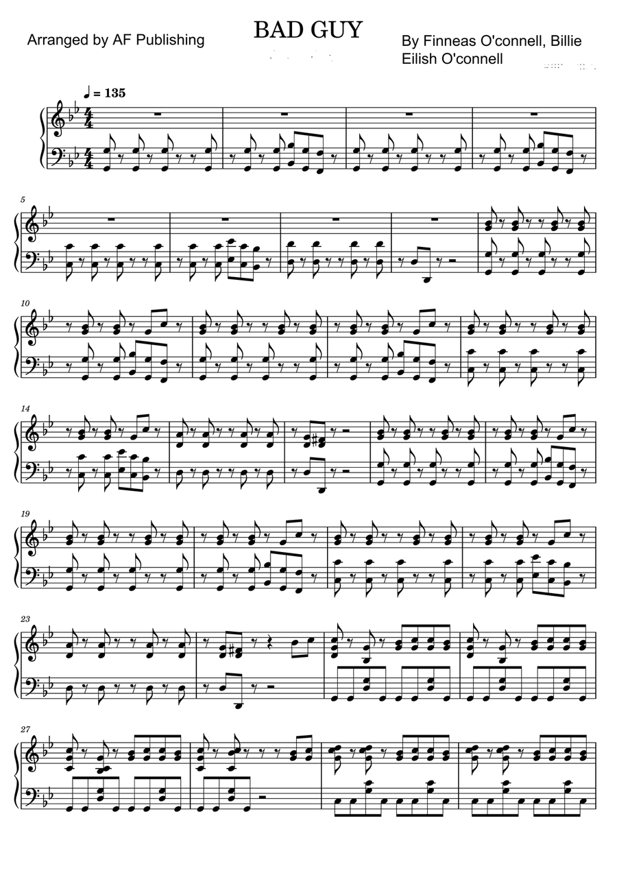 Bad Guy Easy Piano scores gallery preview page 1