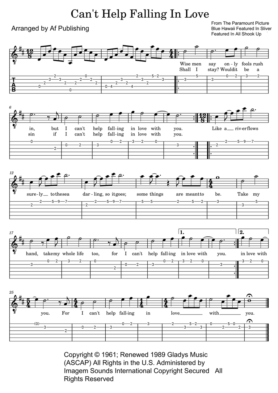 Can't Help Falling In Love Acoustic Guitar scores gallery preview page 1