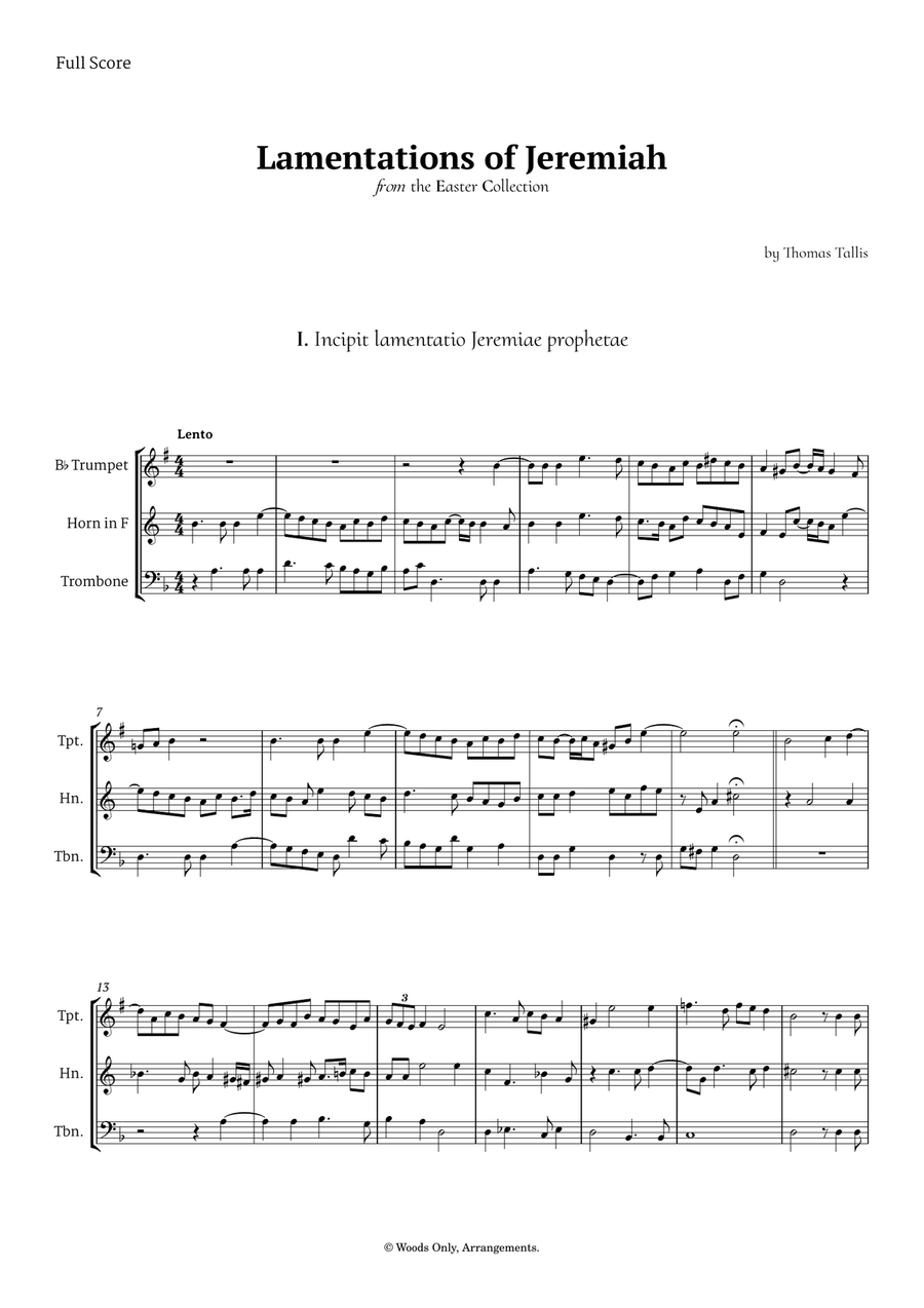 Lamentations of Jeremiah by Thomas Tallis for Brass Trio Brass Trio scores gallery preview page 1