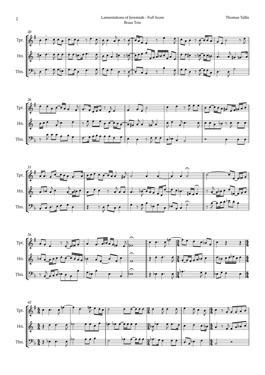 Lamentations of Jeremiah by Thomas Tallis for Brass Trio Brass Trio scores gallery preview page 2