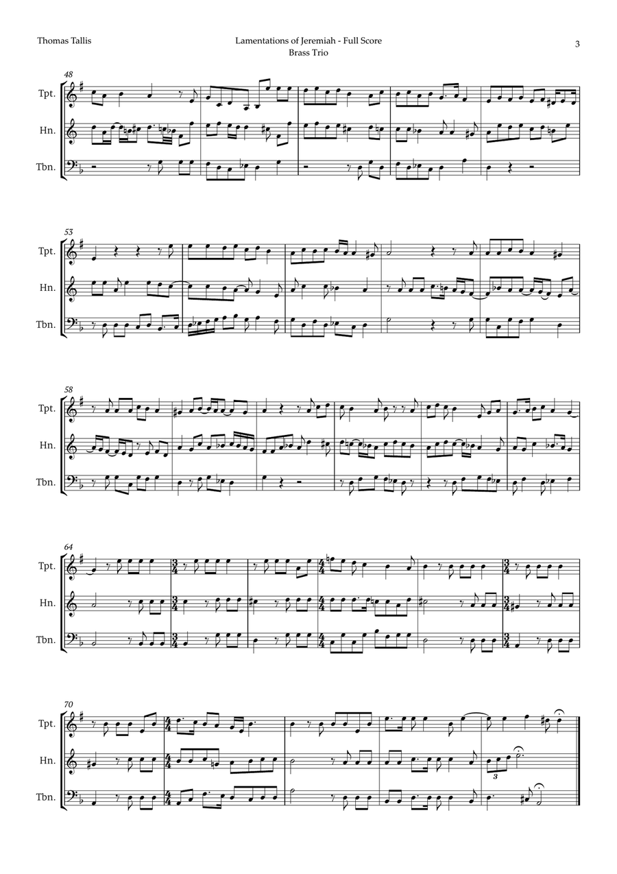 Lamentations of Jeremiah by Thomas Tallis for Brass Trio Brass Trio scores gallery preview page 3