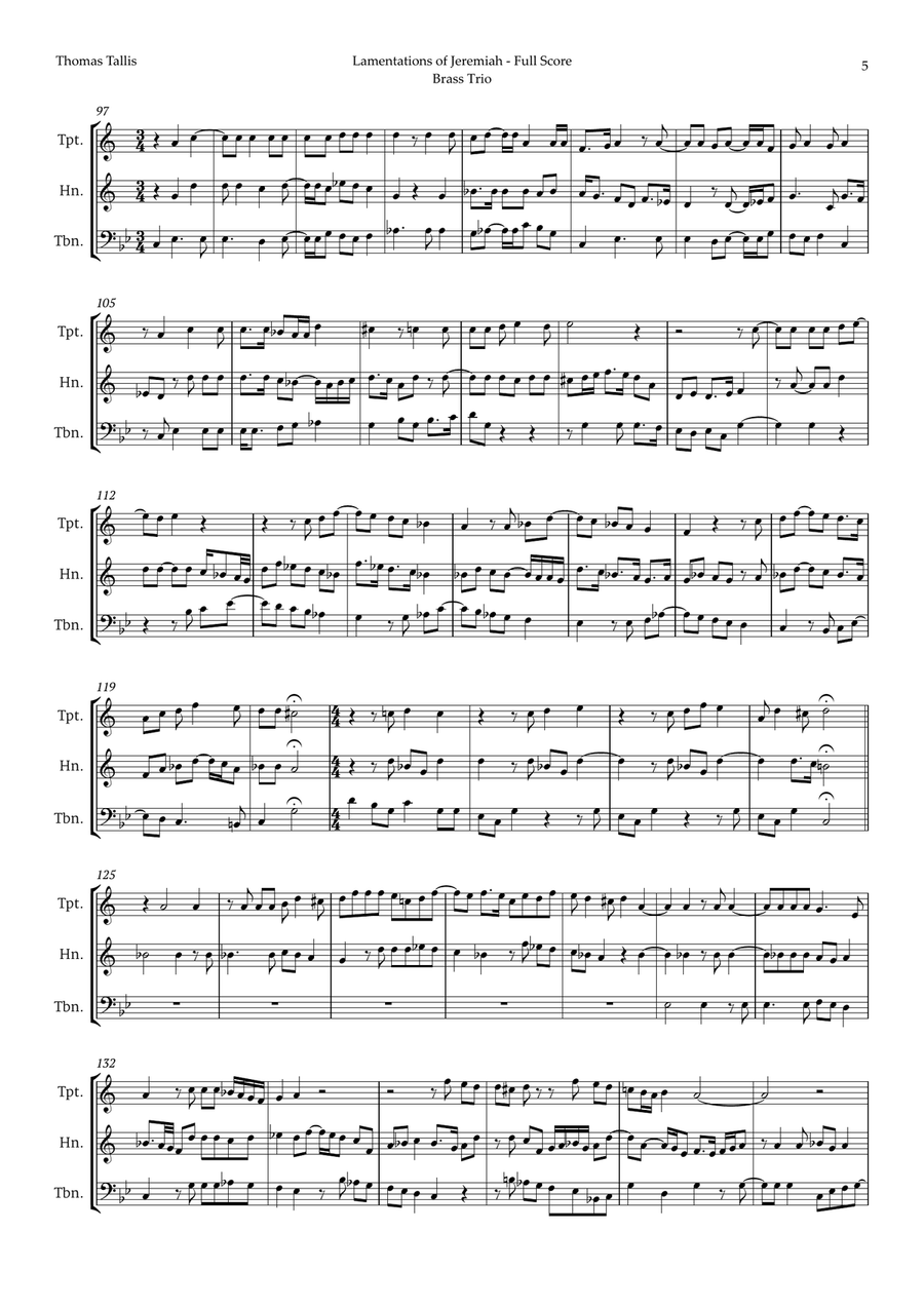Lamentations of Jeremiah by Thomas Tallis for Brass Trio Brass Trio scores gallery preview page 5