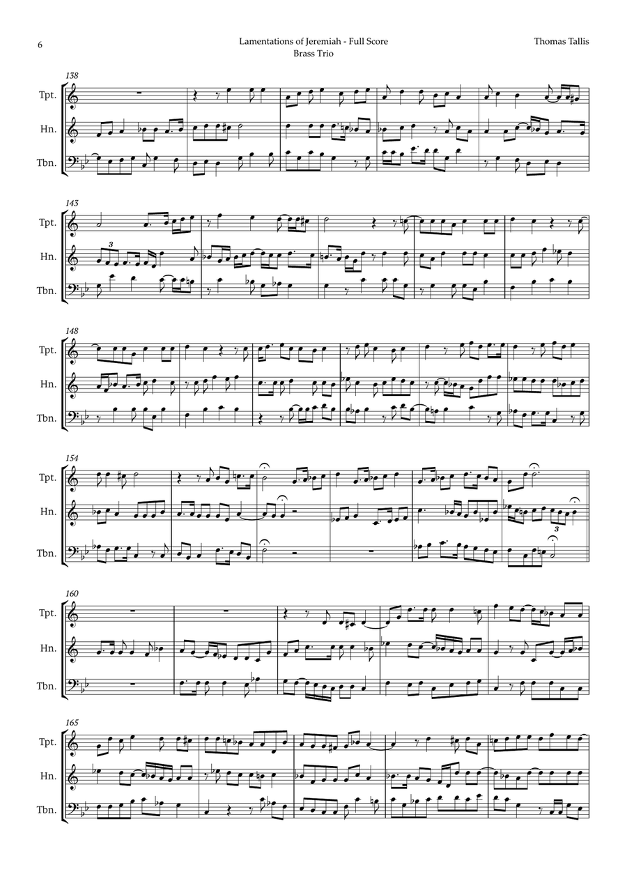 Lamentations of Jeremiah by Thomas Tallis for Brass Trio Brass Trio scores gallery preview page 6