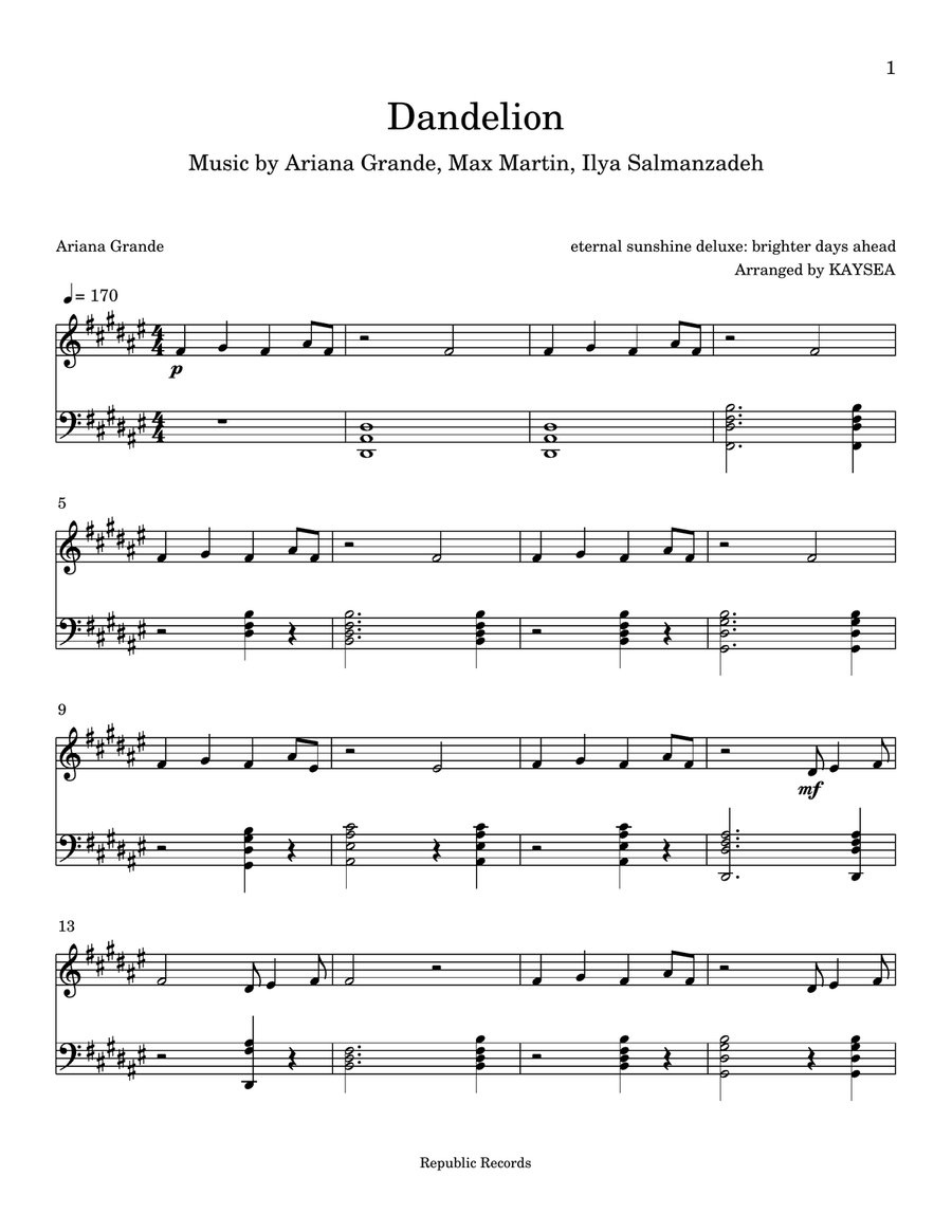 Dandelion Piano Solo scores gallery preview page 1