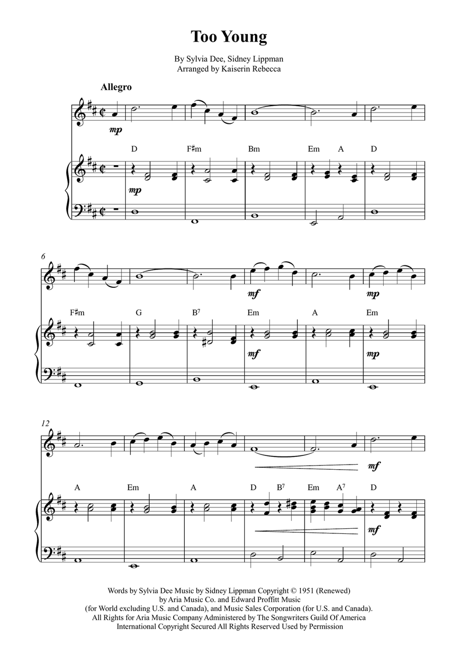 Too Young Too Young Violin Solo scores gallery preview page 1