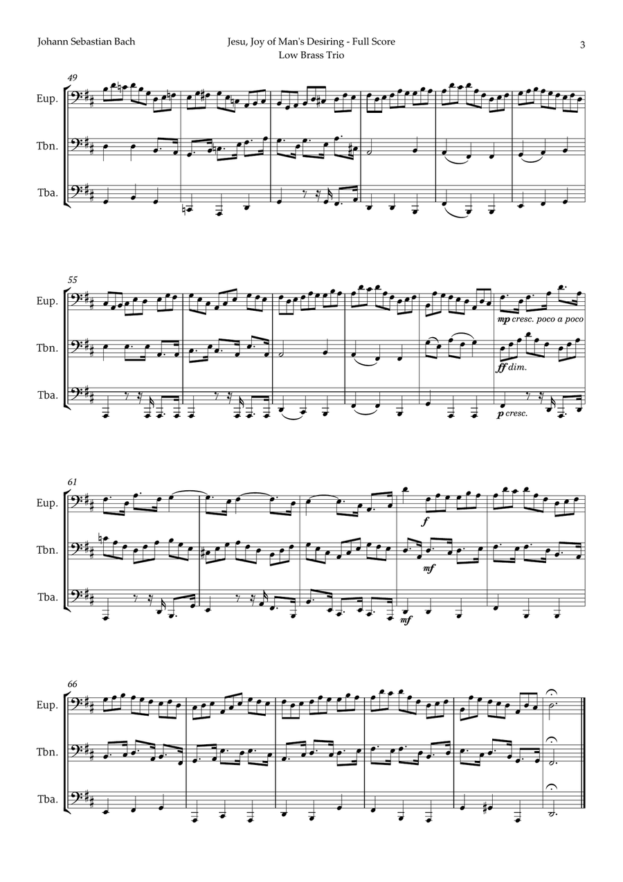 Jesu, Joy of Man's Desiring by Bach for Low Brass Trio Brass Trio scores gallery preview page 3