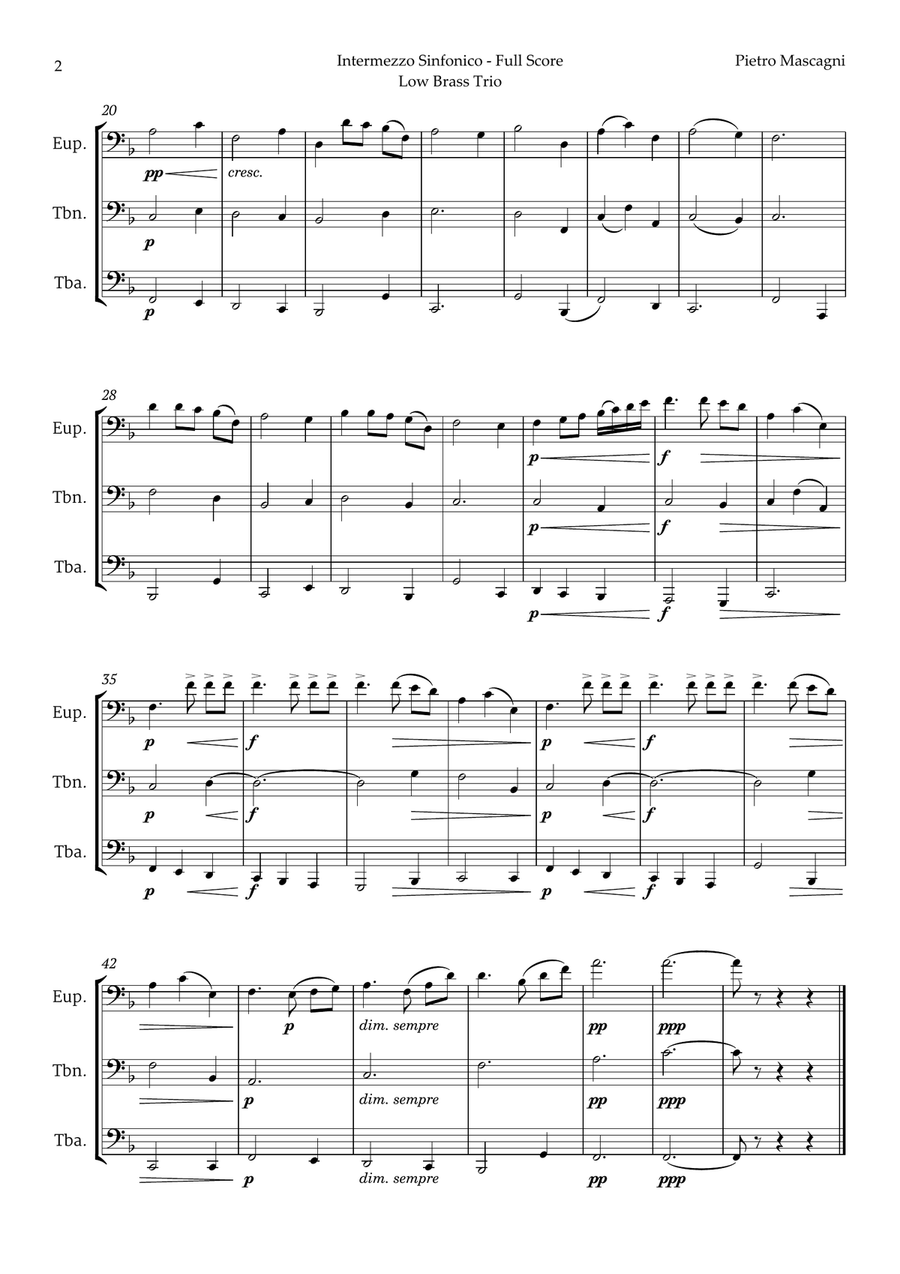 Intermezzo Sinfonico by Pietro Mascagni for Low Brass Trio Brass Trio scores gallery preview page 2