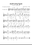 Auld Lang Syne - Solo Trumpet Bb in B Major Easy With Lyrics & Chords