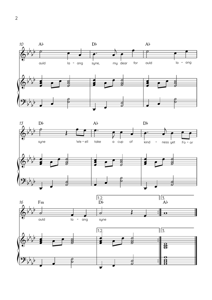 Auld Lang Syne - Violin & Piano in Ab Major Easy With Lyrics & Chords Violin Solo scores gallery preview page 2