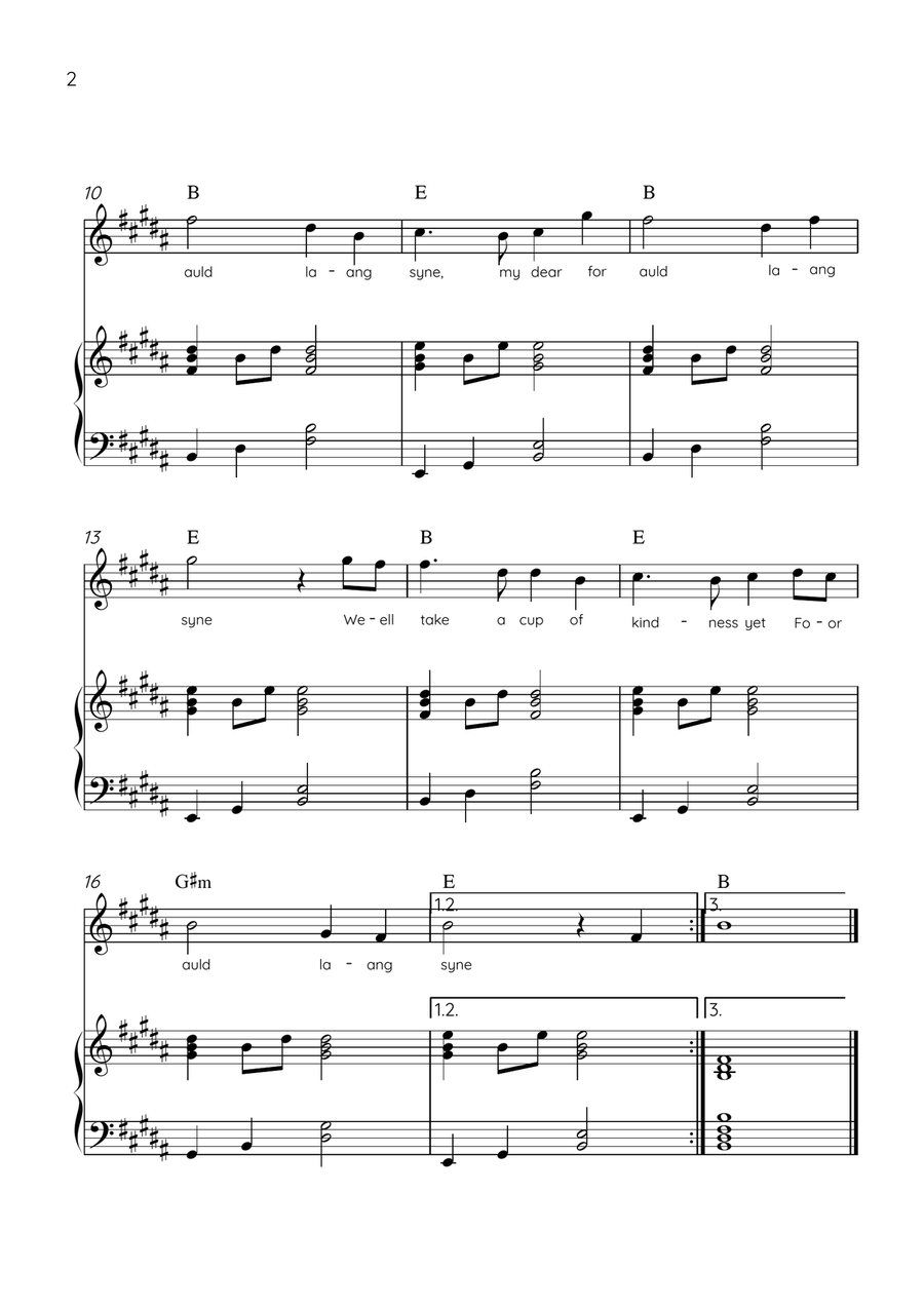 Auld Lang Syne - Violin & Piano in B Major Easy With Lyrics & Chords Violin Solo scores gallery preview page 2