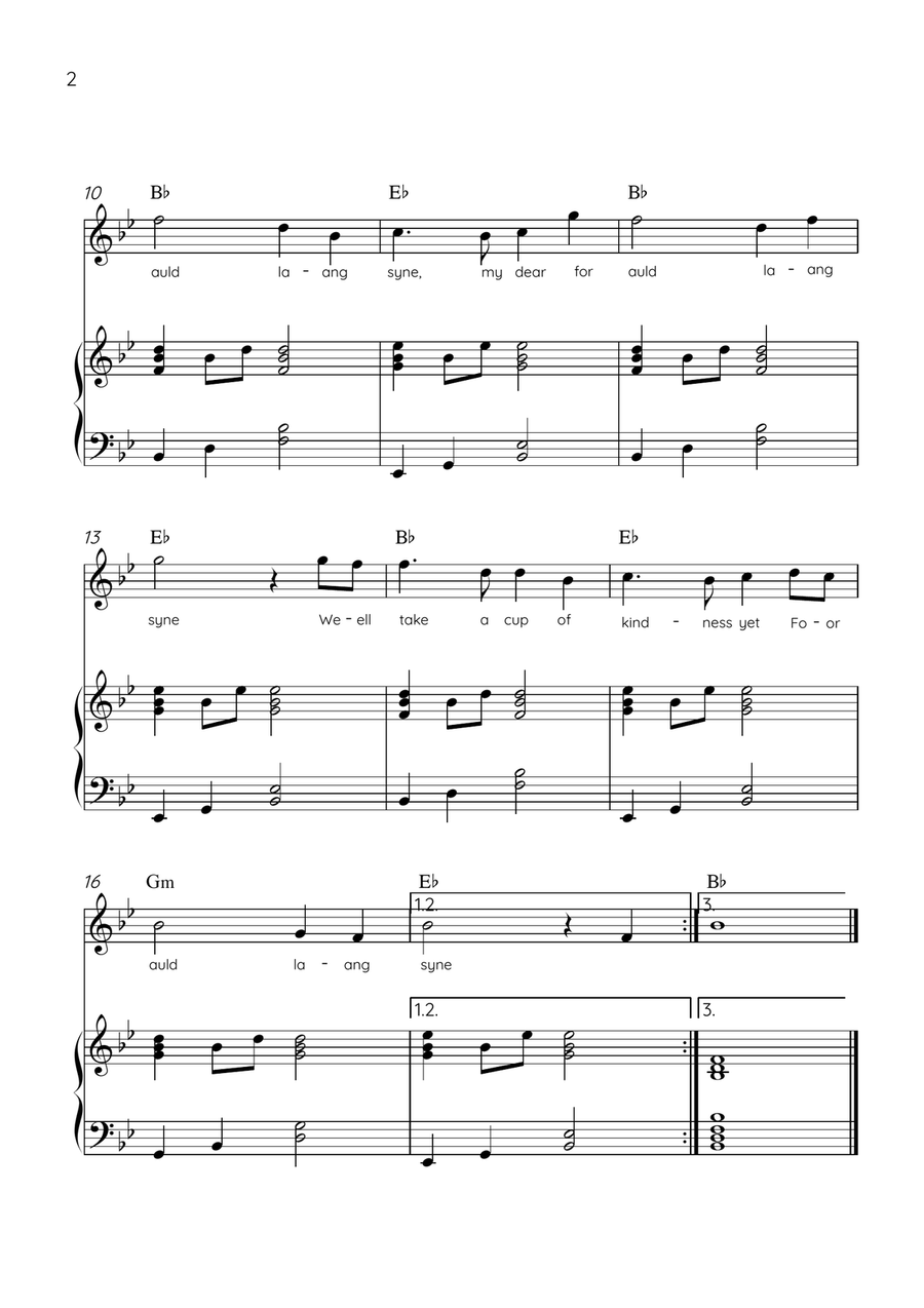 Auld Lang Syne - Violin & Piano in Bb Major Easy With Lyrics & Chords Violin Solo scores gallery preview page 2