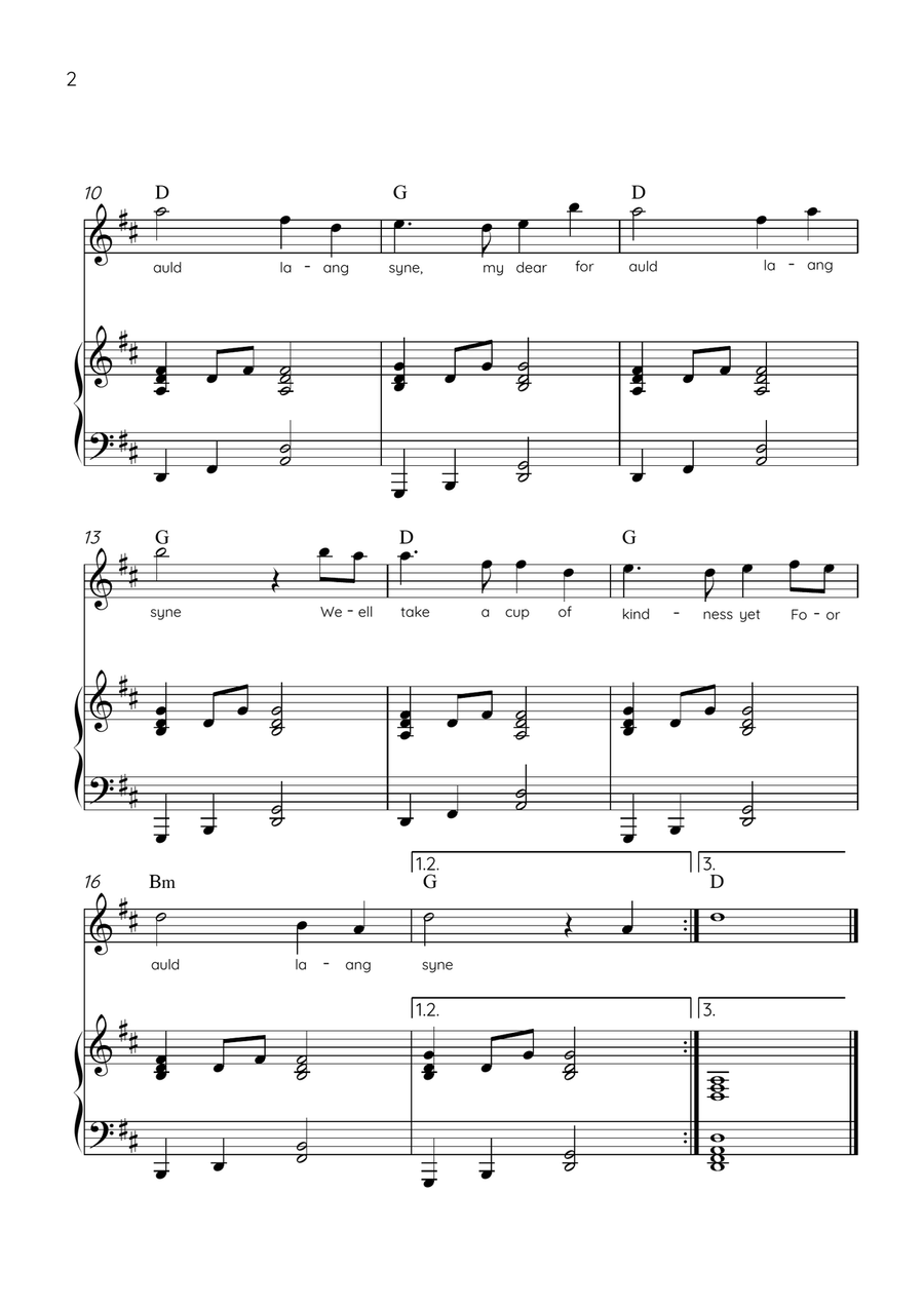 Auld Lang Syne - Violin & Piano in D Major Easy With Lyrics & Chords Violin Solo scores gallery preview page 2