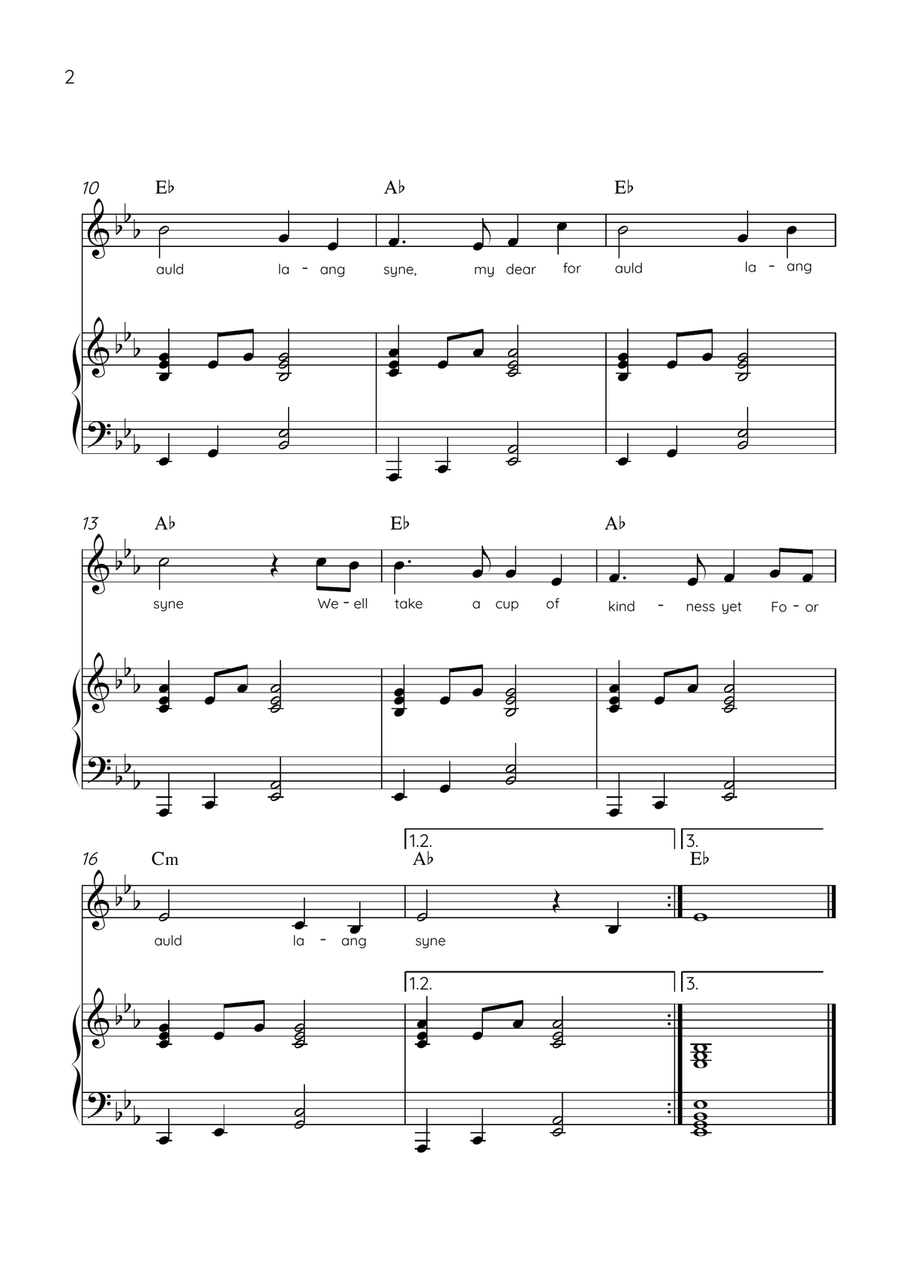 Auld Lang Syne - Violin & Piano in Eb Major Easy With Lyrics & Chords Violin Solo scores gallery preview page 2