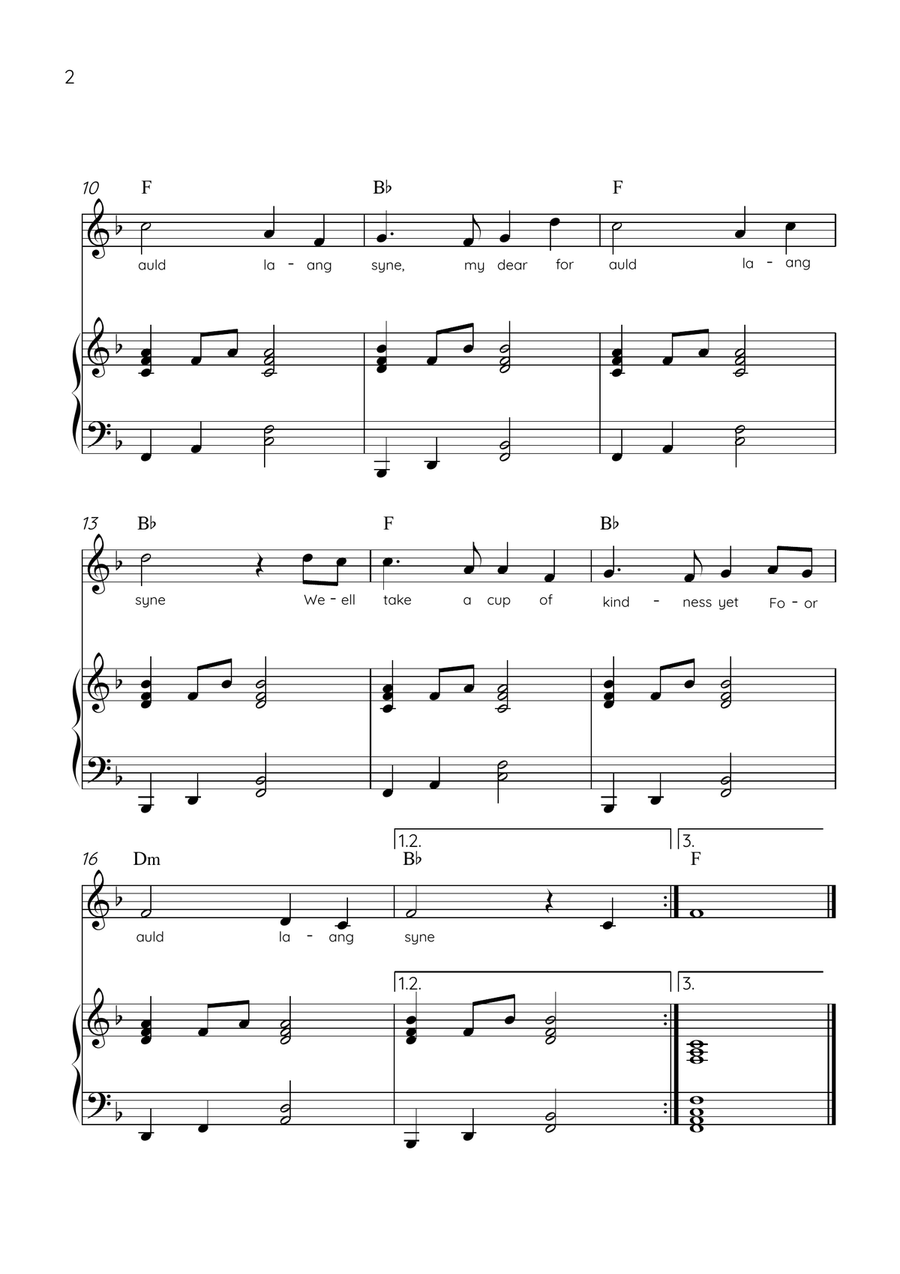 Auld Lang Syne - Violin & Piano in F Major Easy With Lyrics & Chords Violin Solo scores gallery preview page 2