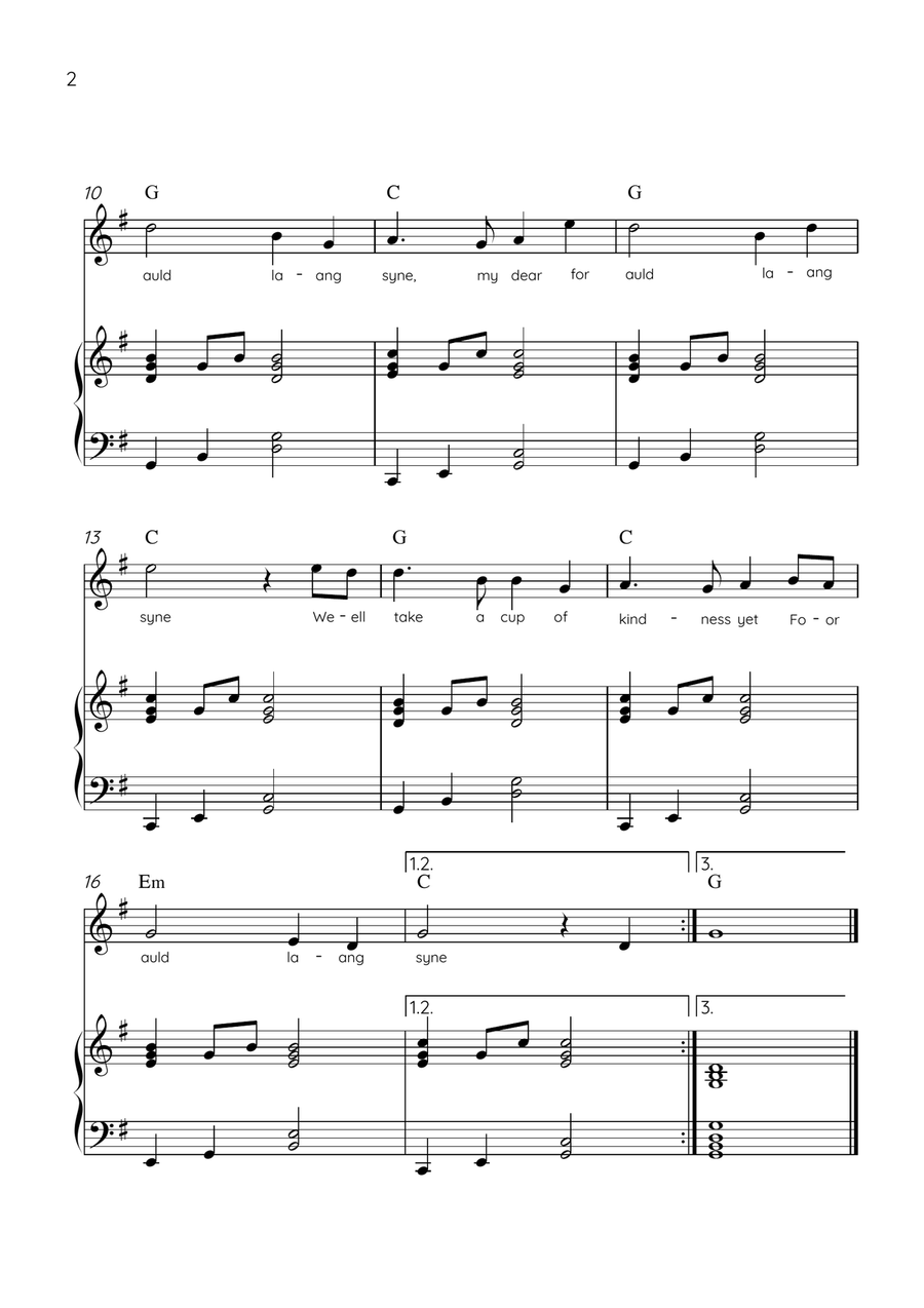 Auld Lang Syne - Violin & Piano in G Major Easy With Lyrics & Chords Violin Solo scores gallery preview page 2