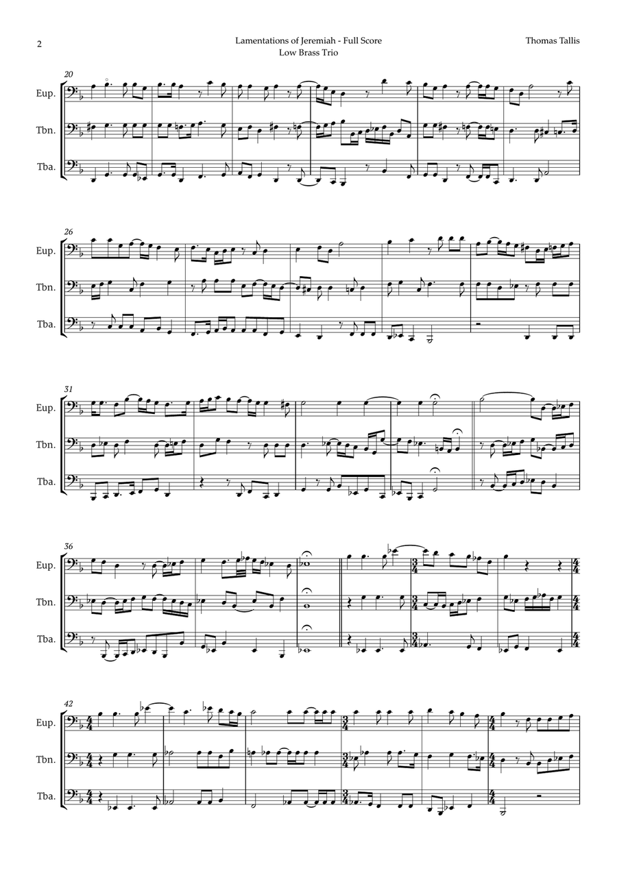 Lamentations of Jeremiah by Thomas Tallis for Low Brass Trio Brass Trio scores gallery preview page 2
