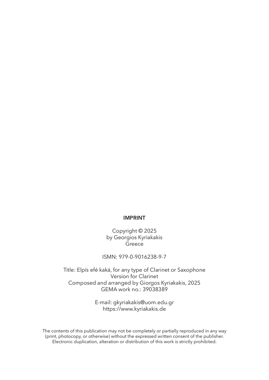 Elpís efé kaká, for Clarinet B-Flat Clarinet scores gallery preview page 2