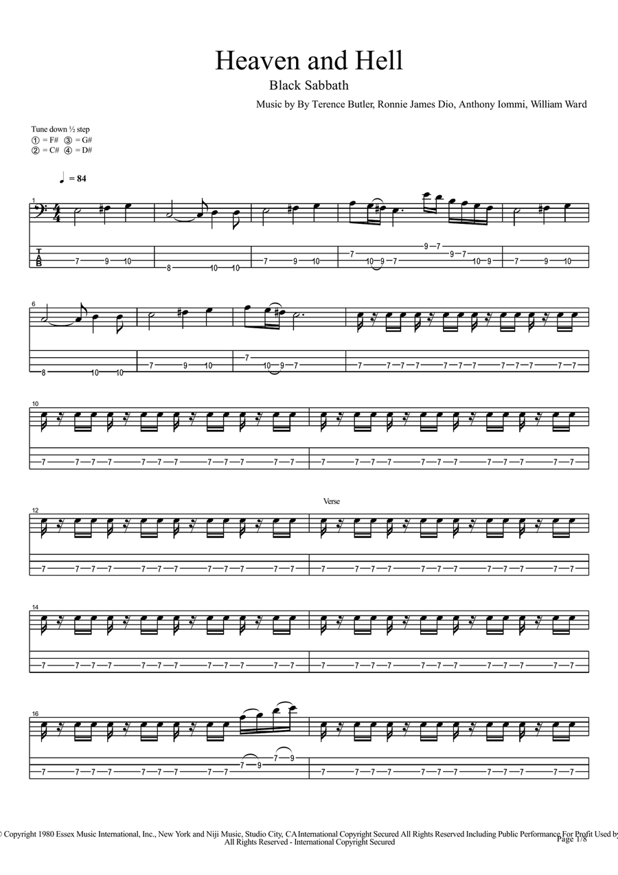 Heaven And Hell Heaven And Hell Bass Guitar Tablature scores gallery preview page 1