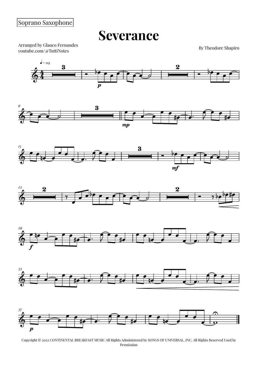 Severance - Main Title Theme Saxophone Quartet scores gallery preview page 3