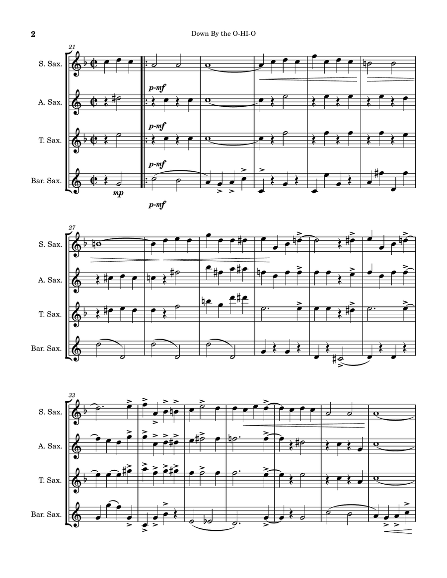 Down By the O-HI-O Down By the O-HI-O Saxophone Quartet scores gallery preview page 2