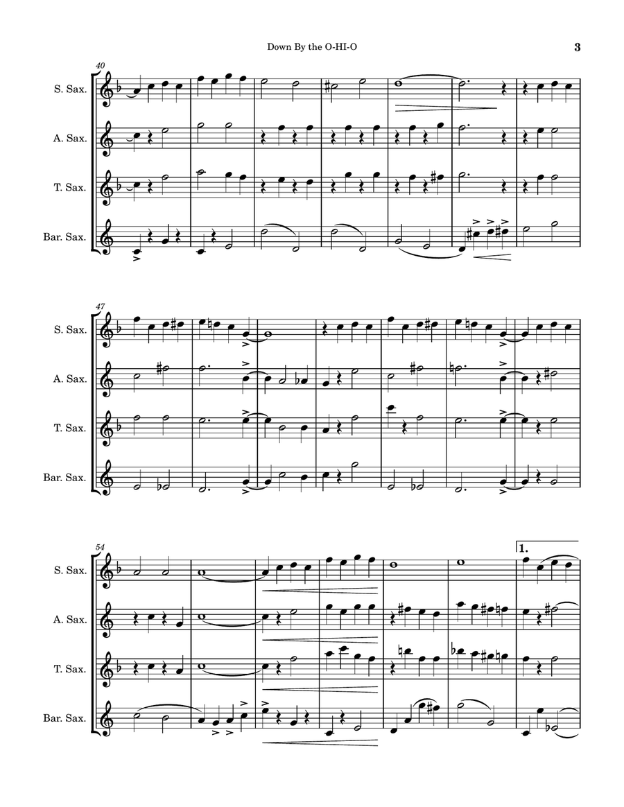 Down By the O-HI-O Down By the O-HI-O Saxophone Quartet scores gallery preview page 3
