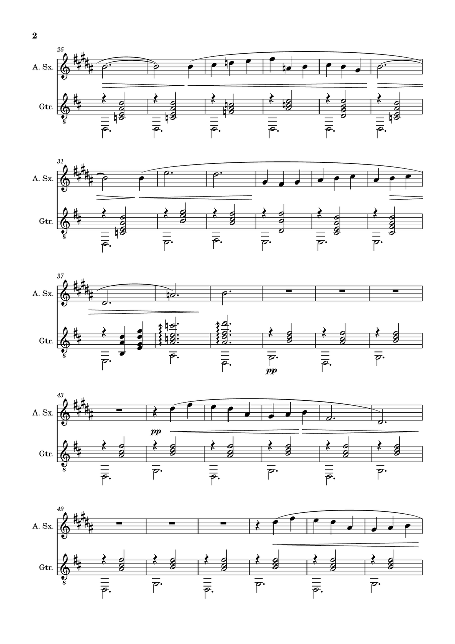 Erik Satie - 1st Gymnopédie. Arranged for A. Sax. and Guitar. Chamber Music scores gallery preview page 2
