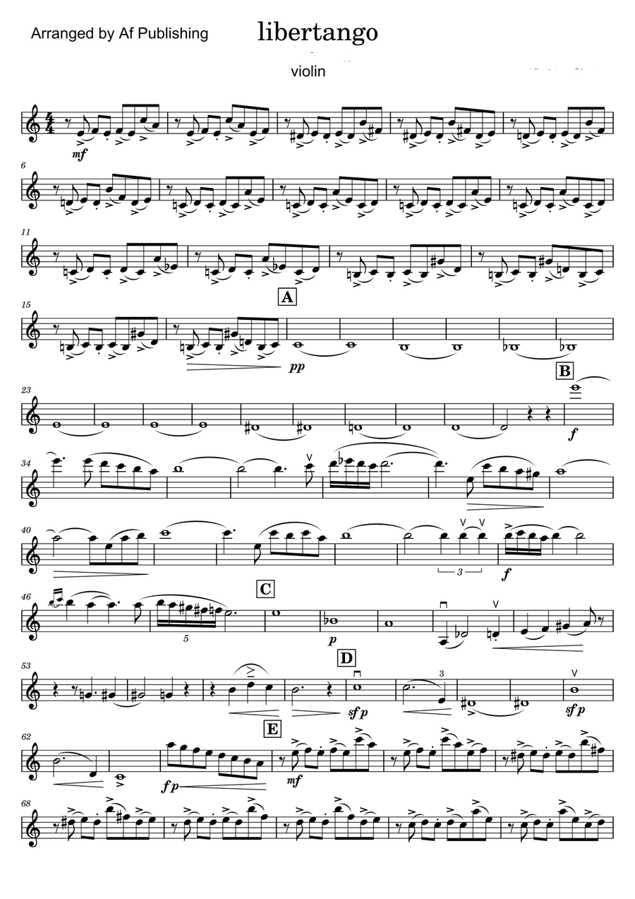 Libertango violin sheet music easy version Astor Piazzolla Violin Solo scores gallery preview page 1