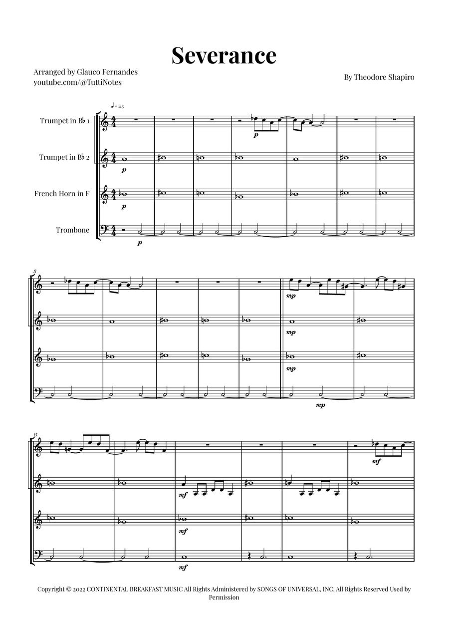 Severance - Main Title Theme Brass Quartet scores gallery preview page 1