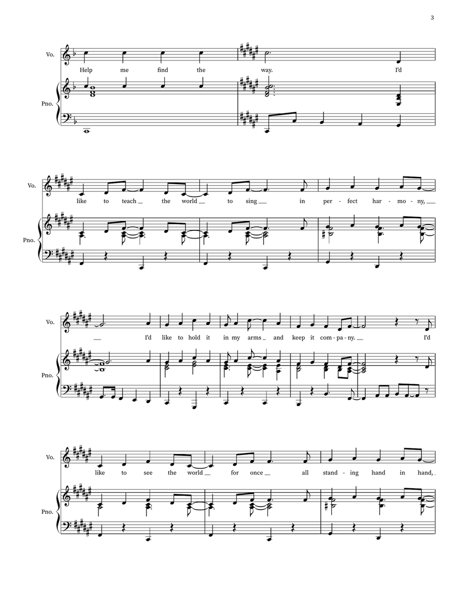I'd Like To Teach The World To Sing Piano, Vocal scores gallery preview page 3