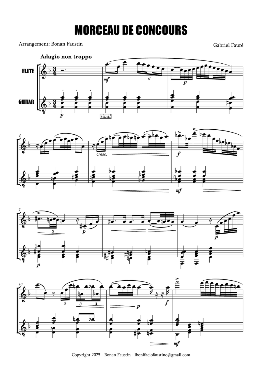MORCEAU DE CONCOURS [GABRIEL FAURÉ] FOR FLUTE AND GUITAR Flute scores gallery preview page 2