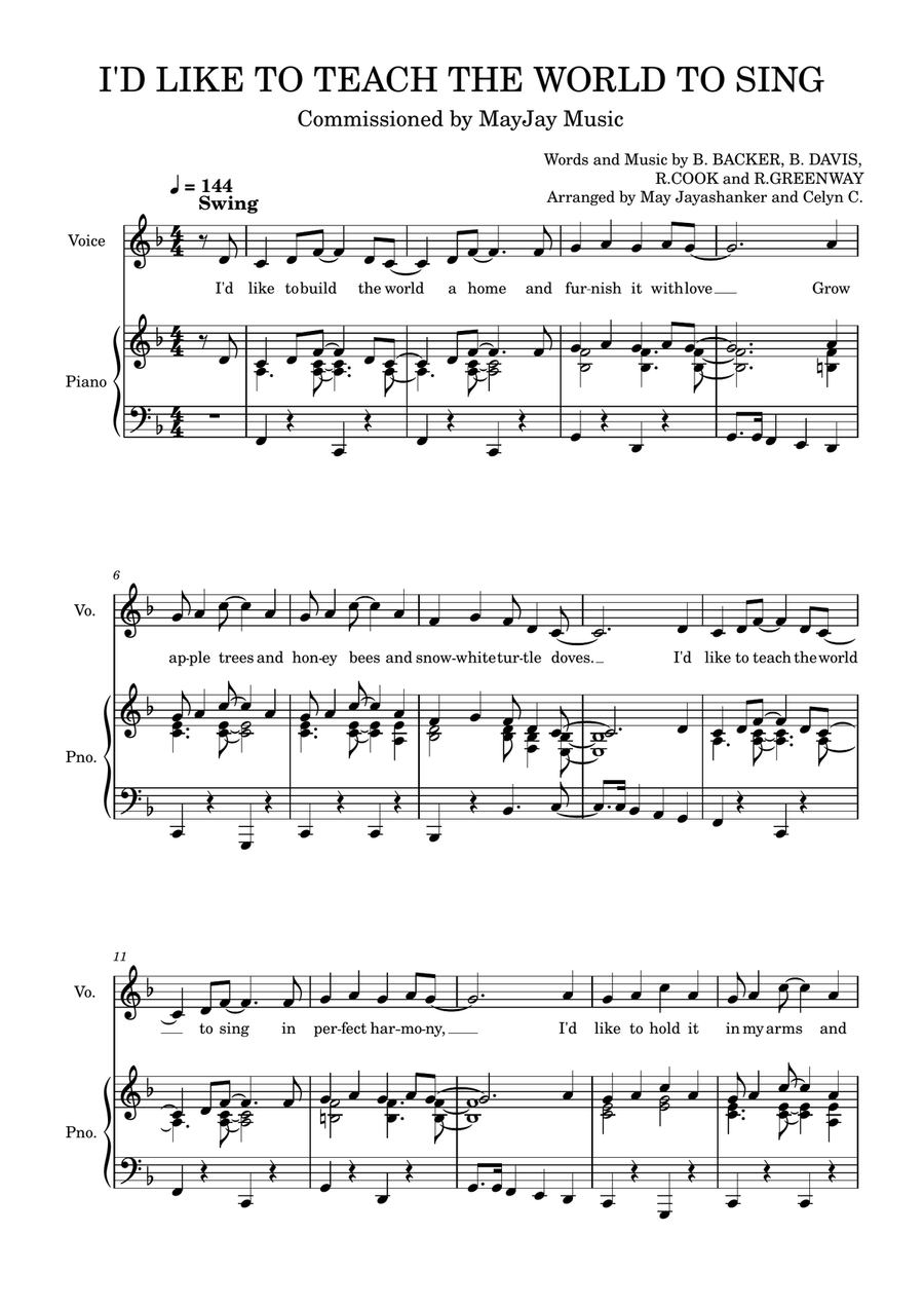 I'd Like To Teach The World To Sing Piano, Vocal scores gallery preview page 1