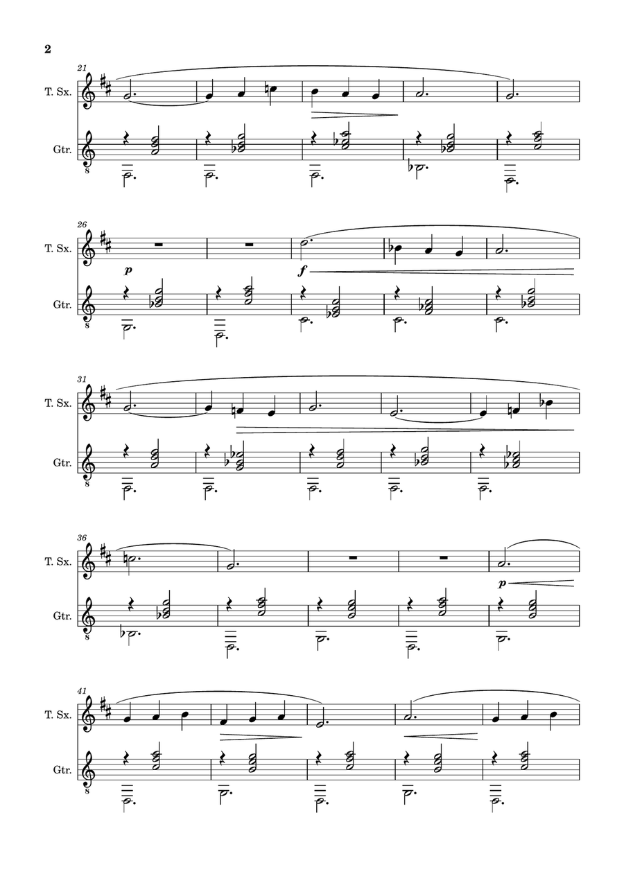 Erik Satie - 2nd Gymnopédie. Arranged for T. Sax. and Guitar. Chamber Music scores gallery preview page 2