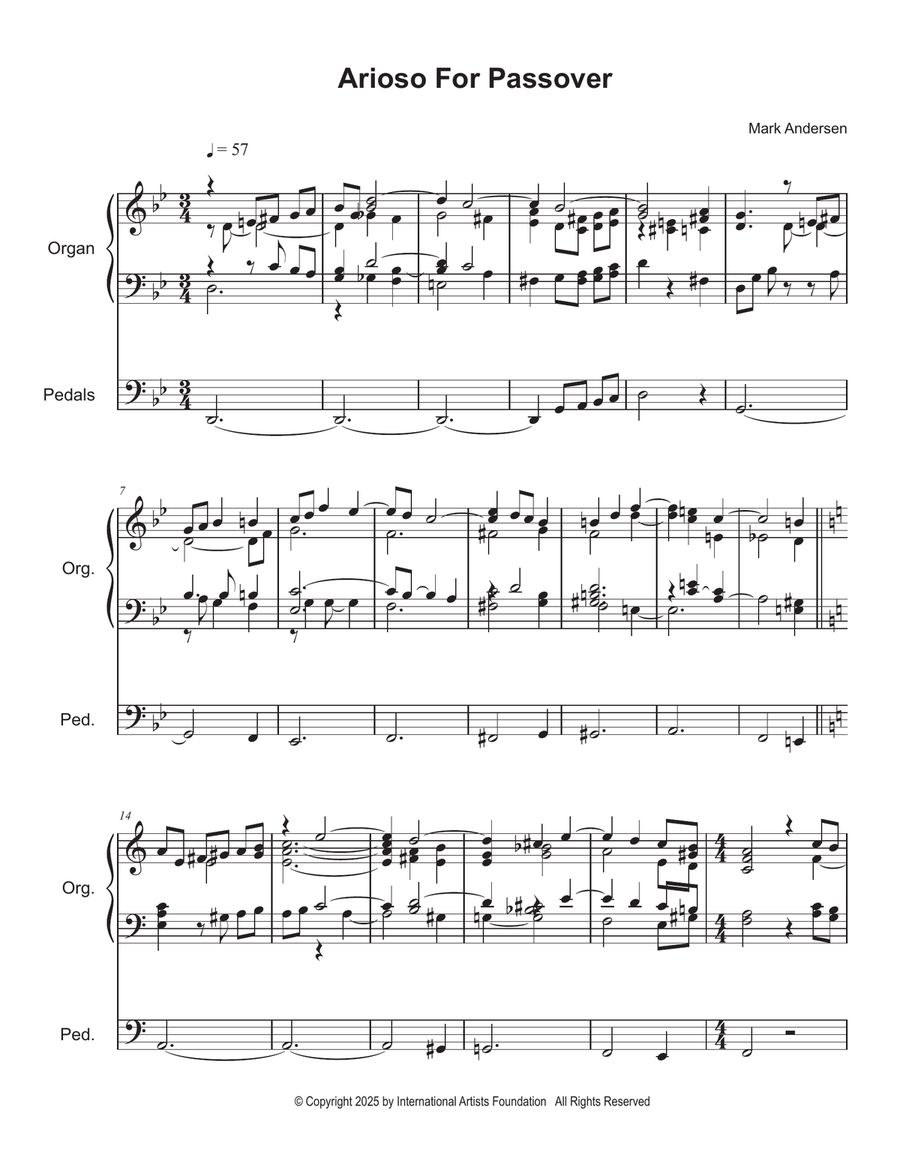 Arioso for Passover for organ by Mark Andersen Organ Solo scores gallery preview page 2