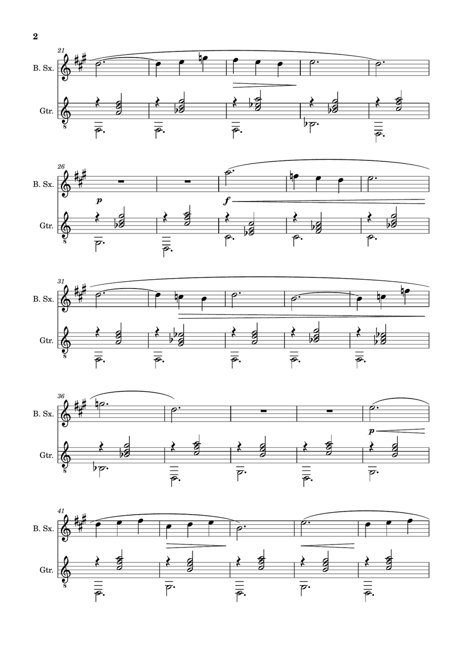 Erik Satie - 2nd Gymnopédie. Arranged for B. Sax. and Guitar. Chamber Music scores gallery preview page 2