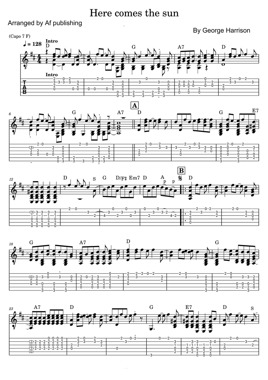 Here Comes The Sun Here Comes The Sun Acoustic Guitar scores gallery preview page 1